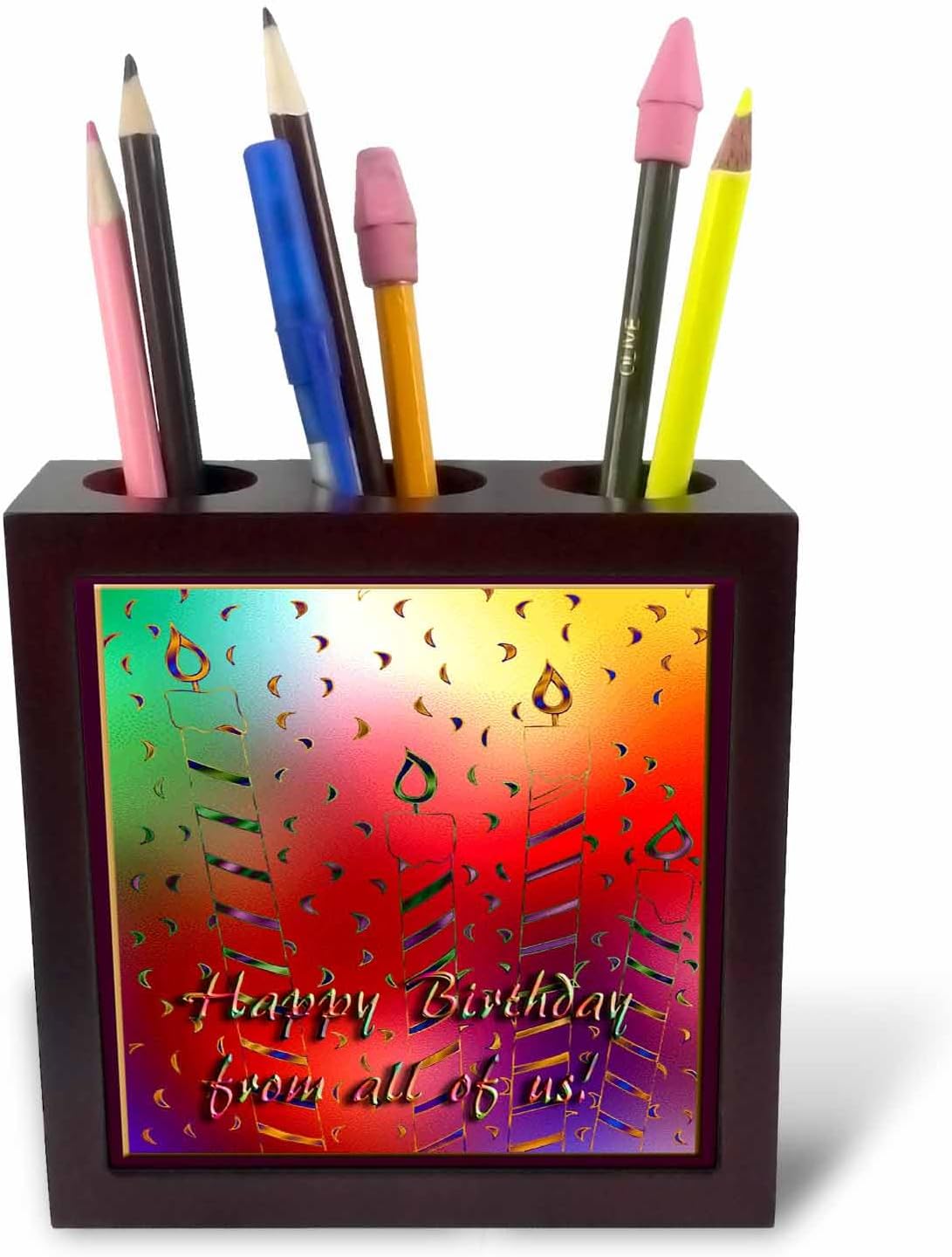 3dRose Colorful Candles, Happy Birthday from Us All 5 inch tile pen holder