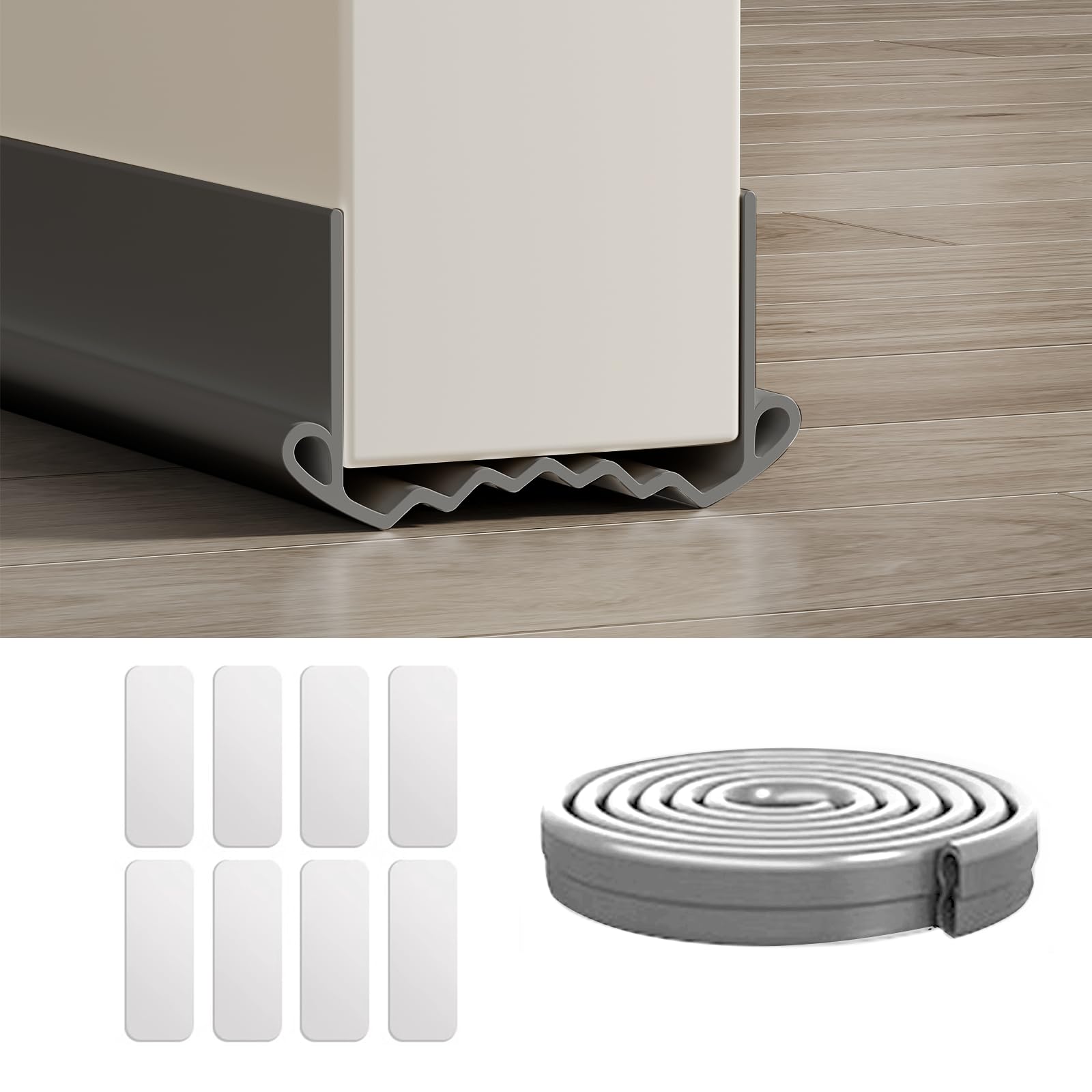 Lamiishop Draft Excluder for Doors, Self Adhesive Door Draft Excluder Strip, Door Draft Excluder Soundproof & Weather, Quick and Easy Installation Door Draught Excluder-Grey