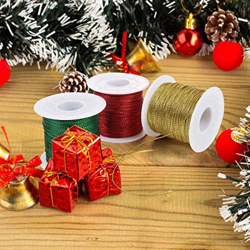 Naler Ficelle de Vacances de Noël, Bobine de Ficelles Emballage Cadeau 3 Couleurs Rouge Vert Dorée, pour DIY Artisanat Bricolage, Décoration Cadeau Etiquette Sac Objet Suspendu - Image 4