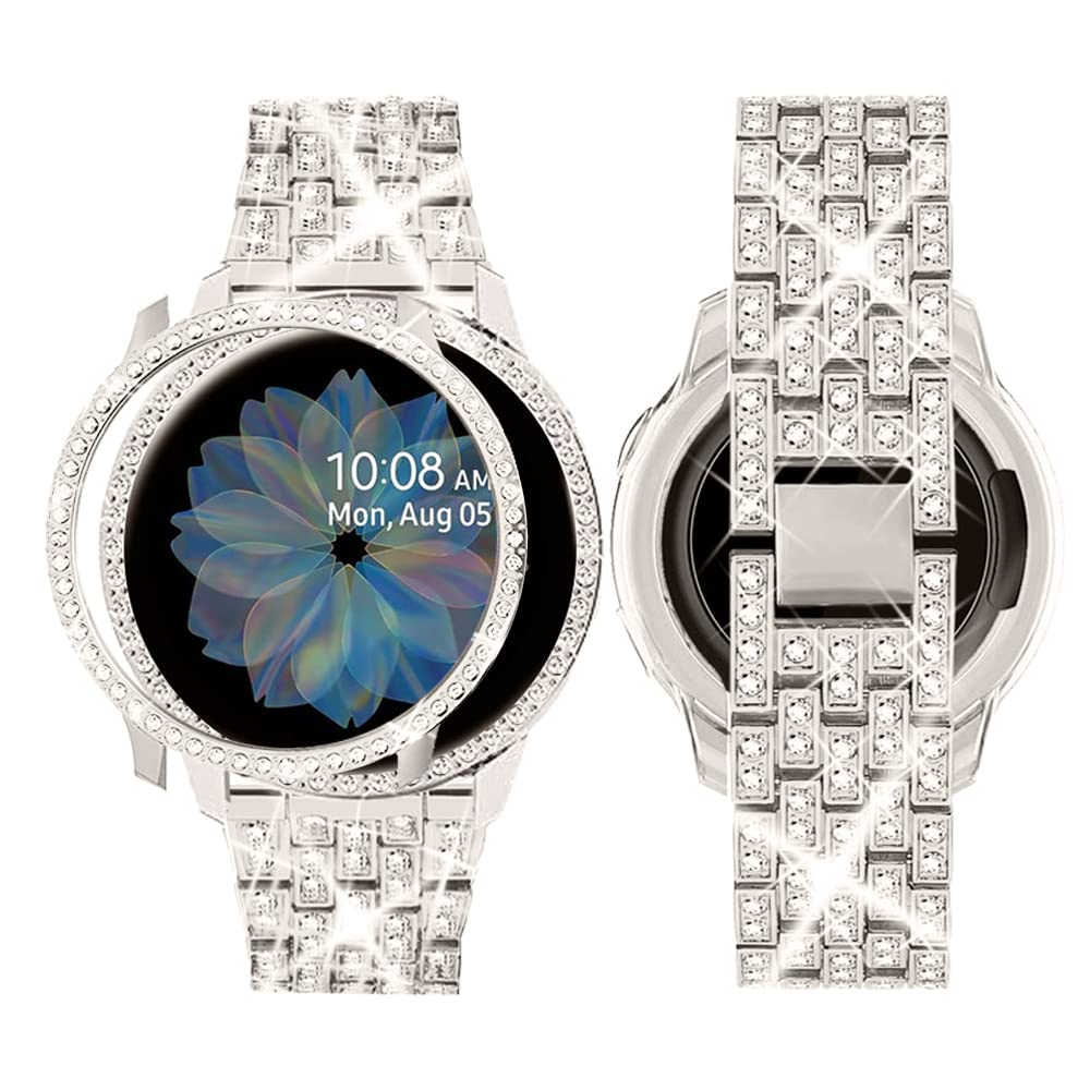 SUPOIX Band Case Compatible for Samsung Galaxy Watch 5 44mm/Watch 4 44mm, 20mm Women Bling Replacement Strap&PC Protective Bumper Face Cover for Galaxy Watch 5/4(Starlight/44mm)