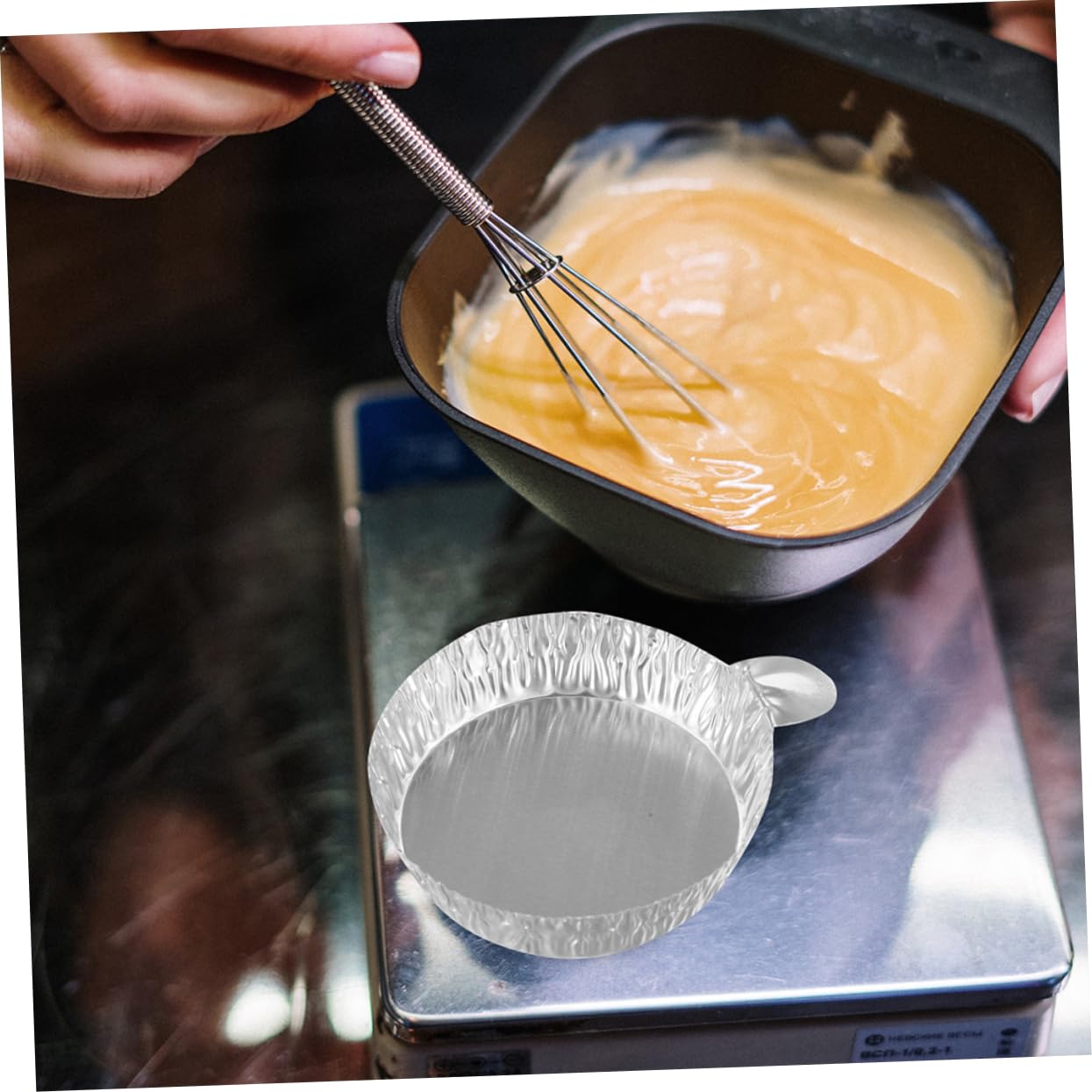 BELLIFFY 2sets Weighing Trays Aluminum Foil 30ml 42ml Sample Trays Handles 50pcs*2