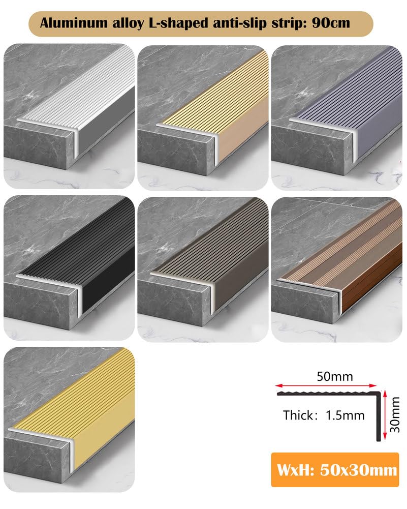 Listwa schodowa, 5 szt., aluminiowa, w kształcie litery L, 90 cm, x 3 – antypoślizgowa listwa ochronna na stopnie schodów wewnętrznych i zewnętrznych(Black)