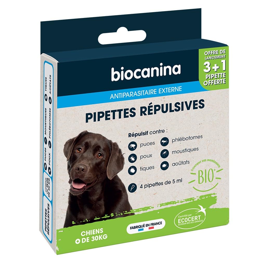 BIOCANINA Pipettes Répulsives Chiens de Plus de 30 kg 4 Pipettes