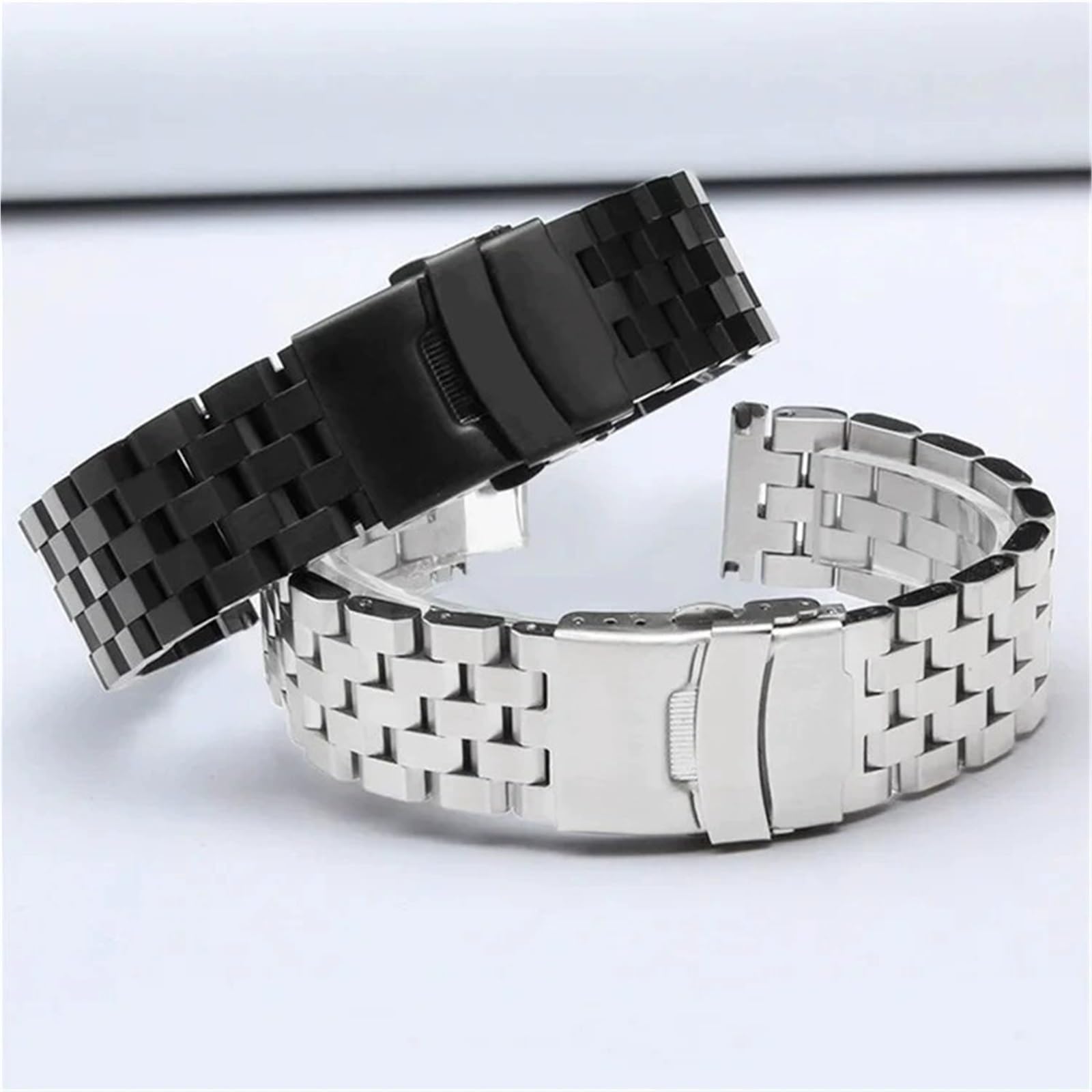Correa de reloj de acero inoxidable, pulsera metálica fácil de ajustar, apta for hombres y mujeres.