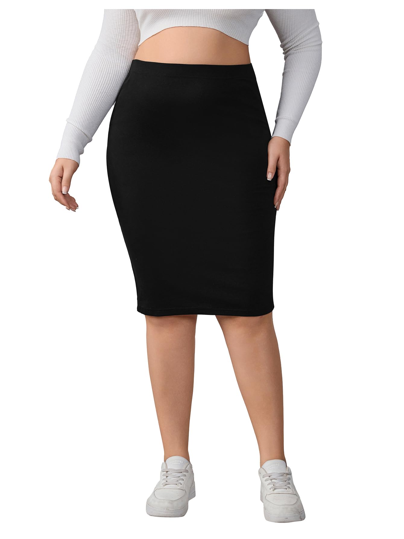 Womens Plus Size Knee Length Pencil Skirt Bodycon Mini Skirts