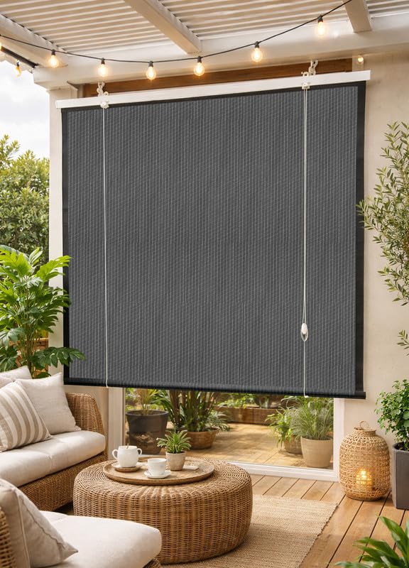 MetDeals Waterproof Cotton Canvas Chick Blind Curtain|Corded Roll-Up Shade for Balcony & Window|Protection from Sunlight, Rain & Dust|for Home, Office & Outdoor(Grey, 6X5 Feet) Piece of 1