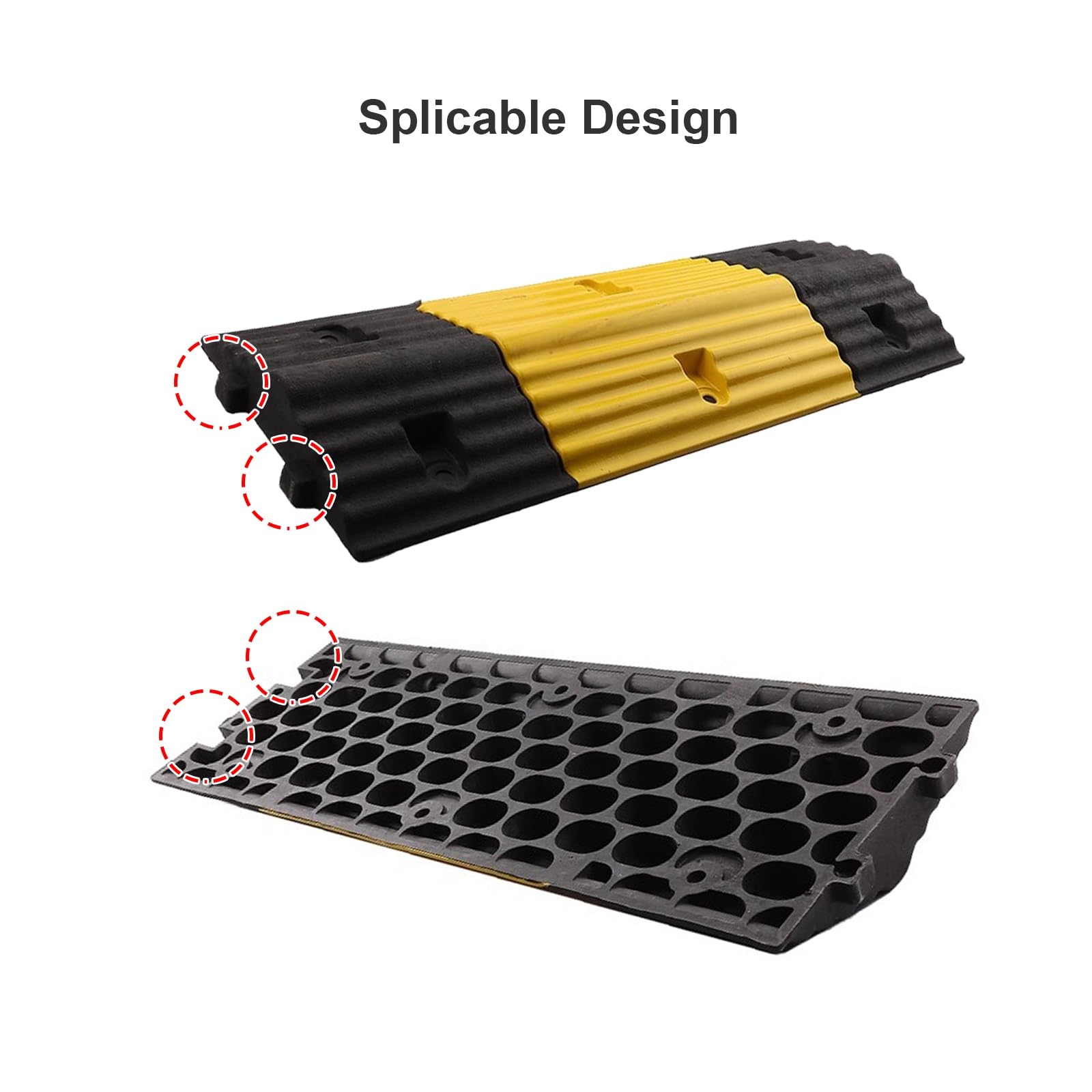 WXXZCE 80cm Reductor de Velocidad Vial, Reductor de Velocidad de Goma, Reductor Velocidad Coche, Altura 6cm, Se Pueden Empalmar, Carga Máxima 40t, para Garajes, Caminos de Grava, Asfalto y Hormigón