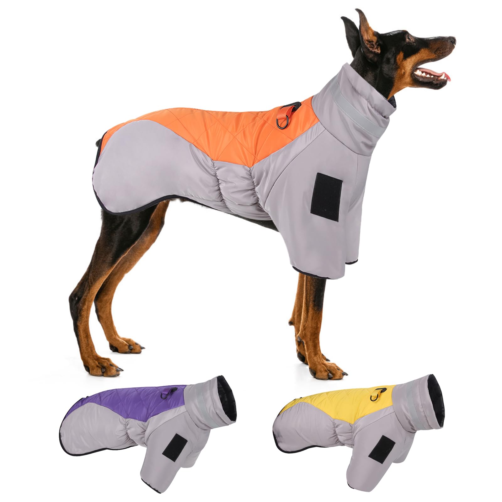 Khatibb Dog Winter Coat, Warm Fleece Dog Jacket, Reflective Adjustable Faux Fur Dog Coat with Traction Ring, Waterproof Windproof Dog Snowsuit for Medium and Large Dogs, Orange