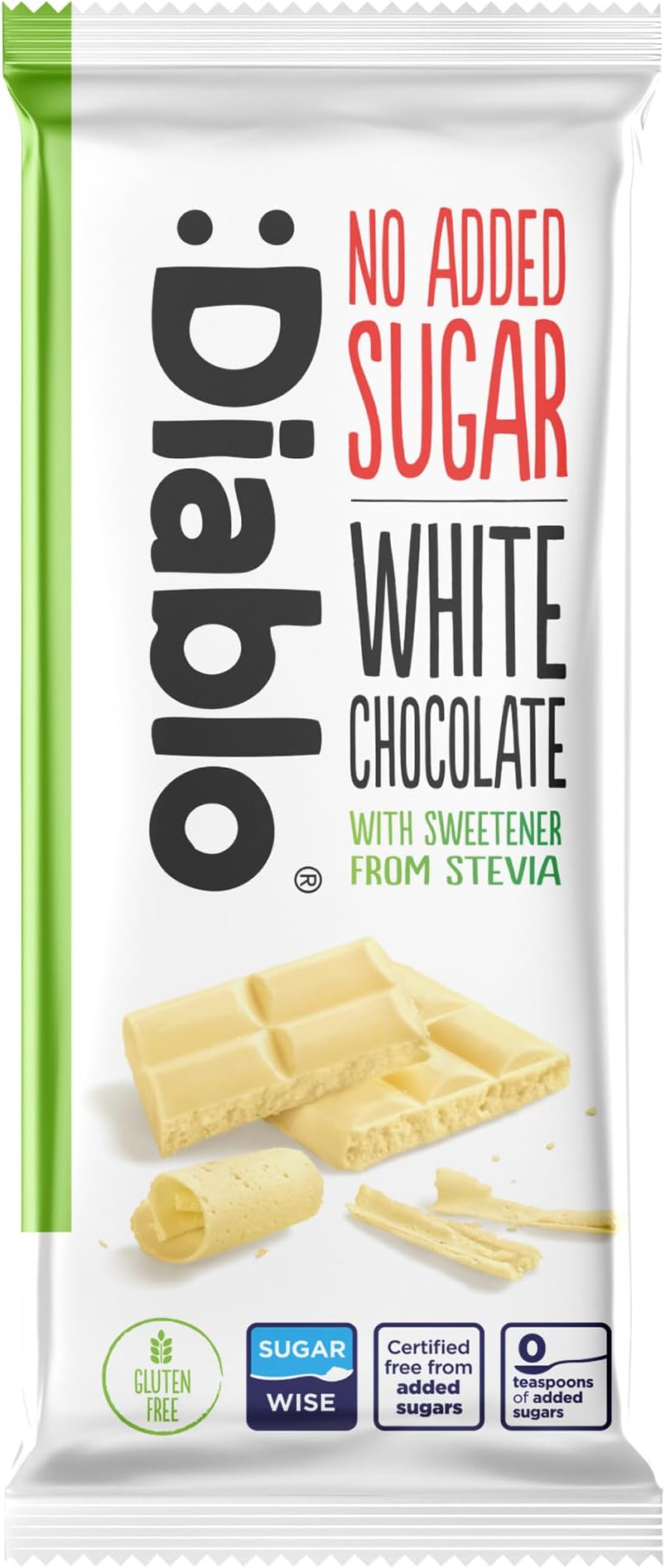 Diablo No Added Sugar White Chocolate – No Added Sugar Chocolate Bar Sweetened with Stevia, Gluten Free, Ideal for Any Occasion, Birthdays, Valentines, or Gift Hampers, 75g (Pack of 1)