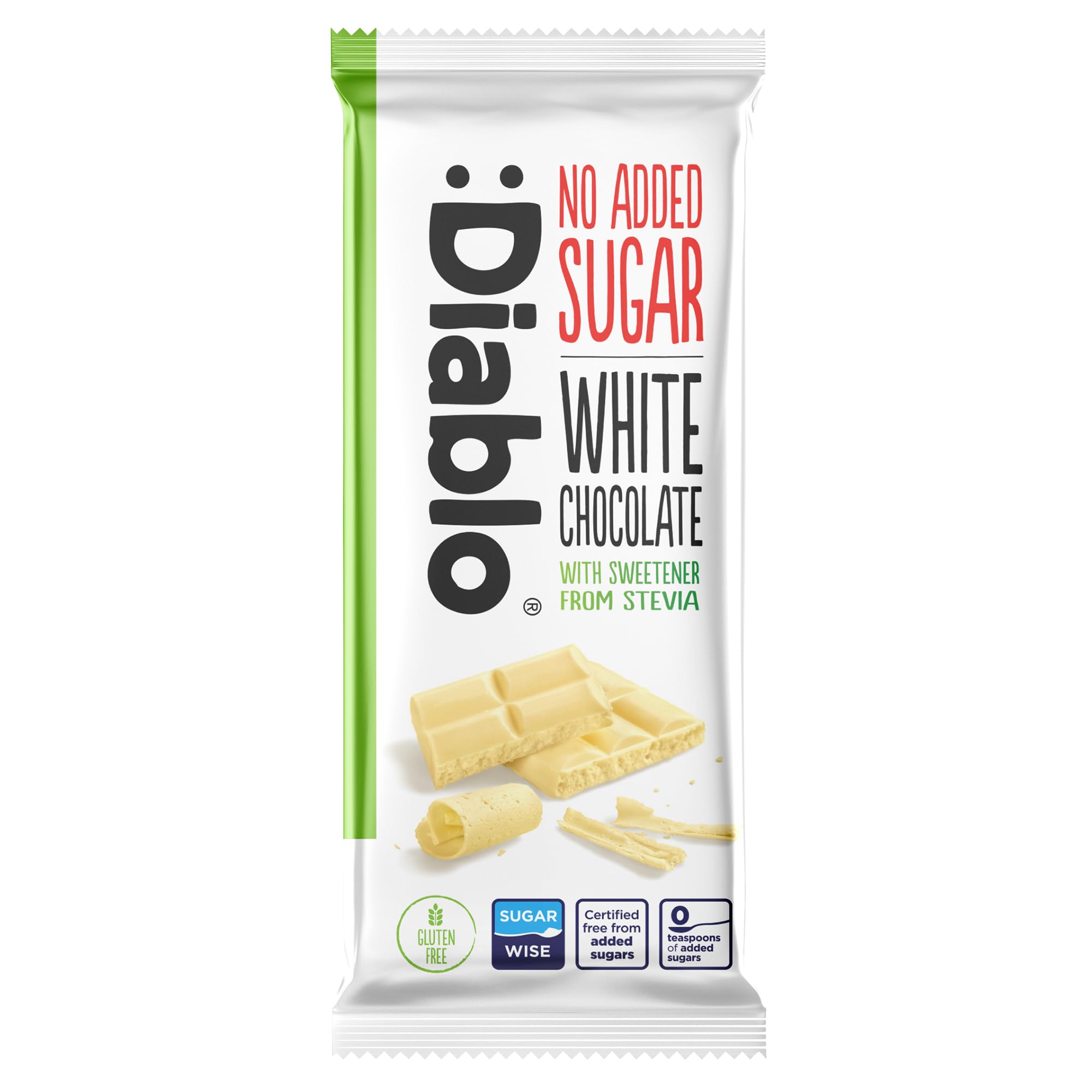 Diablo No Added Sugar White Chocolate – No Added Sugar Chocolate Bar Sweetened with Stevia, Gluten Free, Ideal for Any Occasion, Birthdays, Valentines, or Gift Hampers, 75g (Pack of 1)