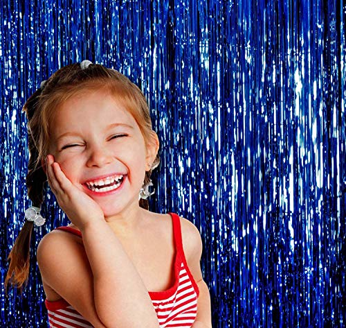 Image of Blue Metallic Fringe Foil Curtain (3 Feet by 6 Feet) for Birthday,Wedding,Anniversary Decoration