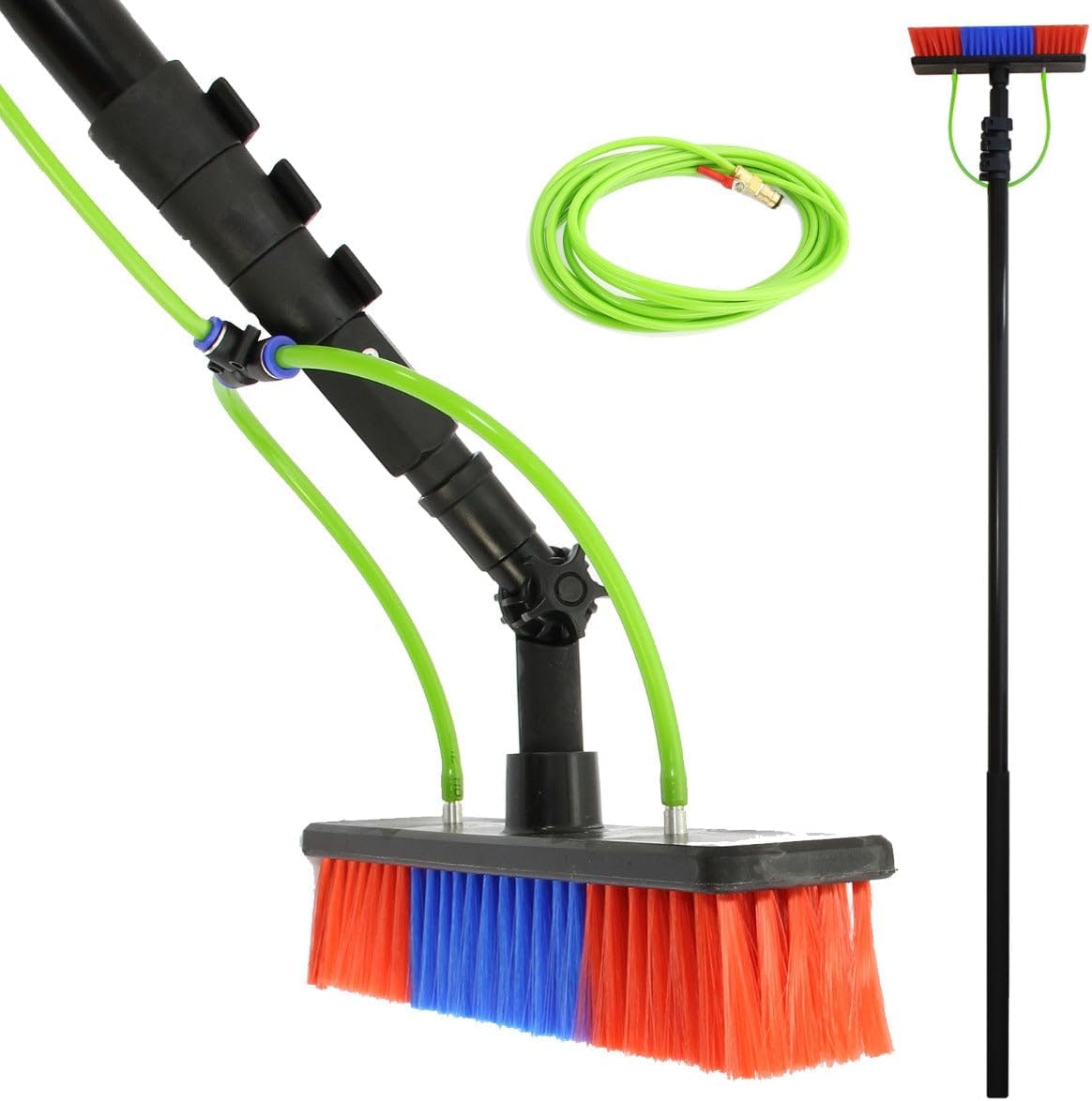 MAXBLAST 30ft Water Fed Telescopic Window Cleaning Pole with Brush & Squeegee, 3-Way Connector, Lightweight Aluminium Pole for Windows, Conservatory & Guttering