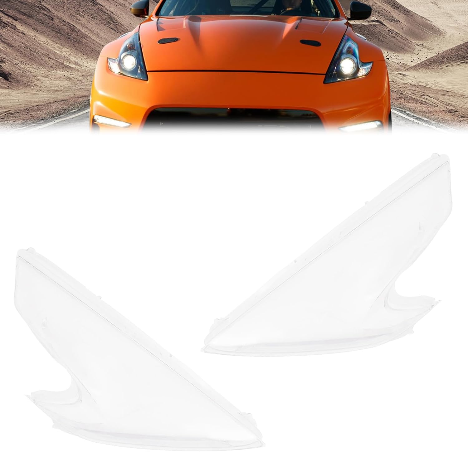 A Pair of Front Headlight Covers for 370Z 2009-2021 Left Driver and Right Passenger Side Headlight Covers Headlamp Lens Covers (1* Pair (Left + Right))