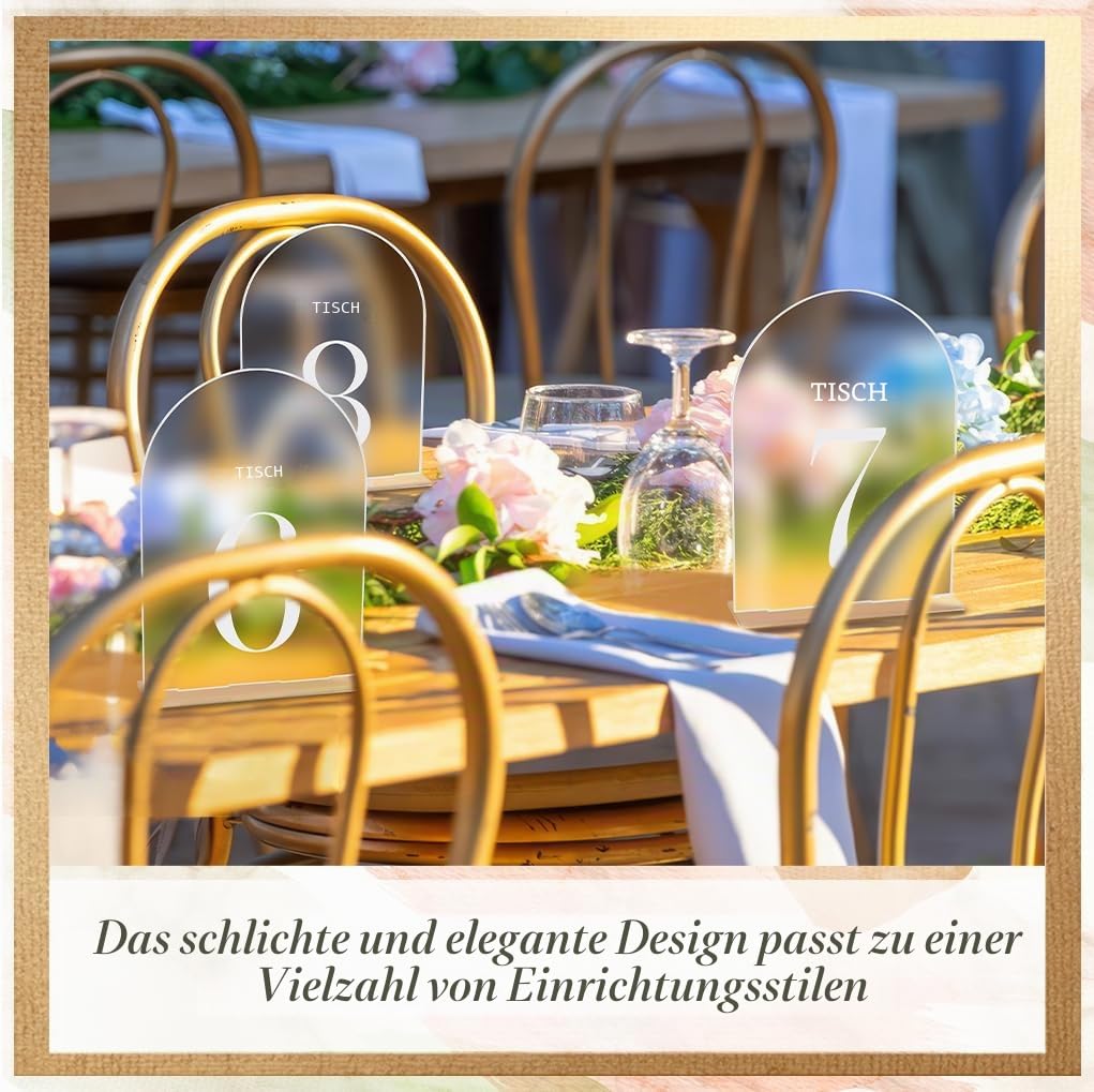 PH PandaHall 20 Sets gefrostete Tischnummern, Hochzeit Tischnummern Schilder Acryl-Tischnummern 1-20 Bogen Acryl Schild mit Ständer für Hochzeit Empfang Event Party Restaurant Klar 18x12.7 cm