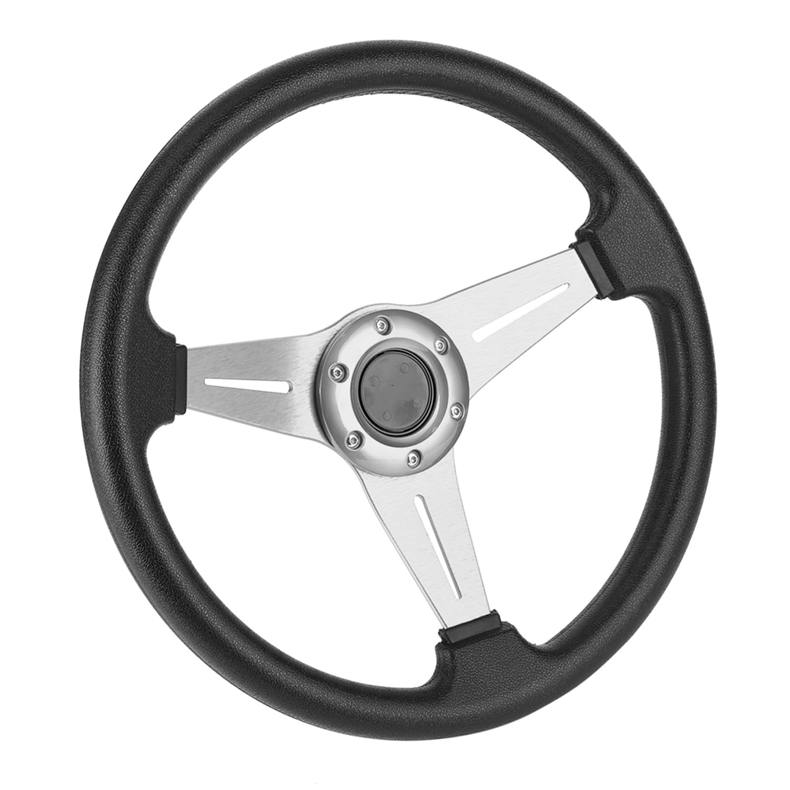 Volante di Ricambio per Auto da da 14" per Accessorio Universale, Volante Sportivo di Alta qualità per Appassionati di Auto, Lega di Alluminio + PU, Rosso/nero/argento (SILVER)