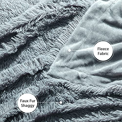 Decorative Extra Soft Faux Fur Throw Blanket 50" X 60",Solid Lightweight Fuzzy Reversible Long Hair Shaggy Blanket,Fluffy Cozy Plush Mink Fleece Comfy Microfiber Blanket For Couch Sofa Bed,Light Gray #TOP5