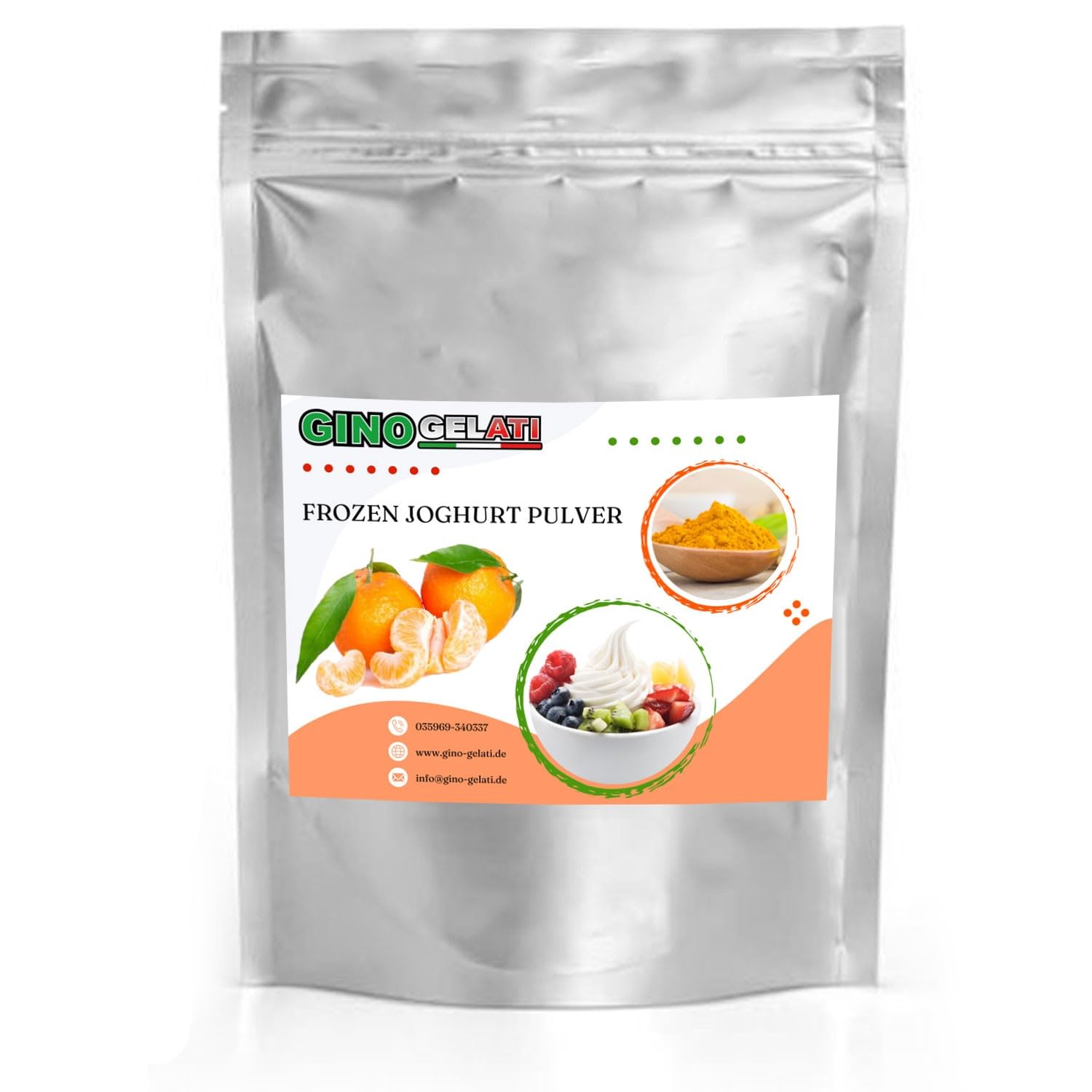 Gino Gelati Low Carb Eis Pulver Vegan Zucker-, laktosefrei mit fruchtigem Geschmack, schnelle und einfache Zubereitung, Made in Germany, Herstellung ohne Maschine (10 Kg, Mandarine)