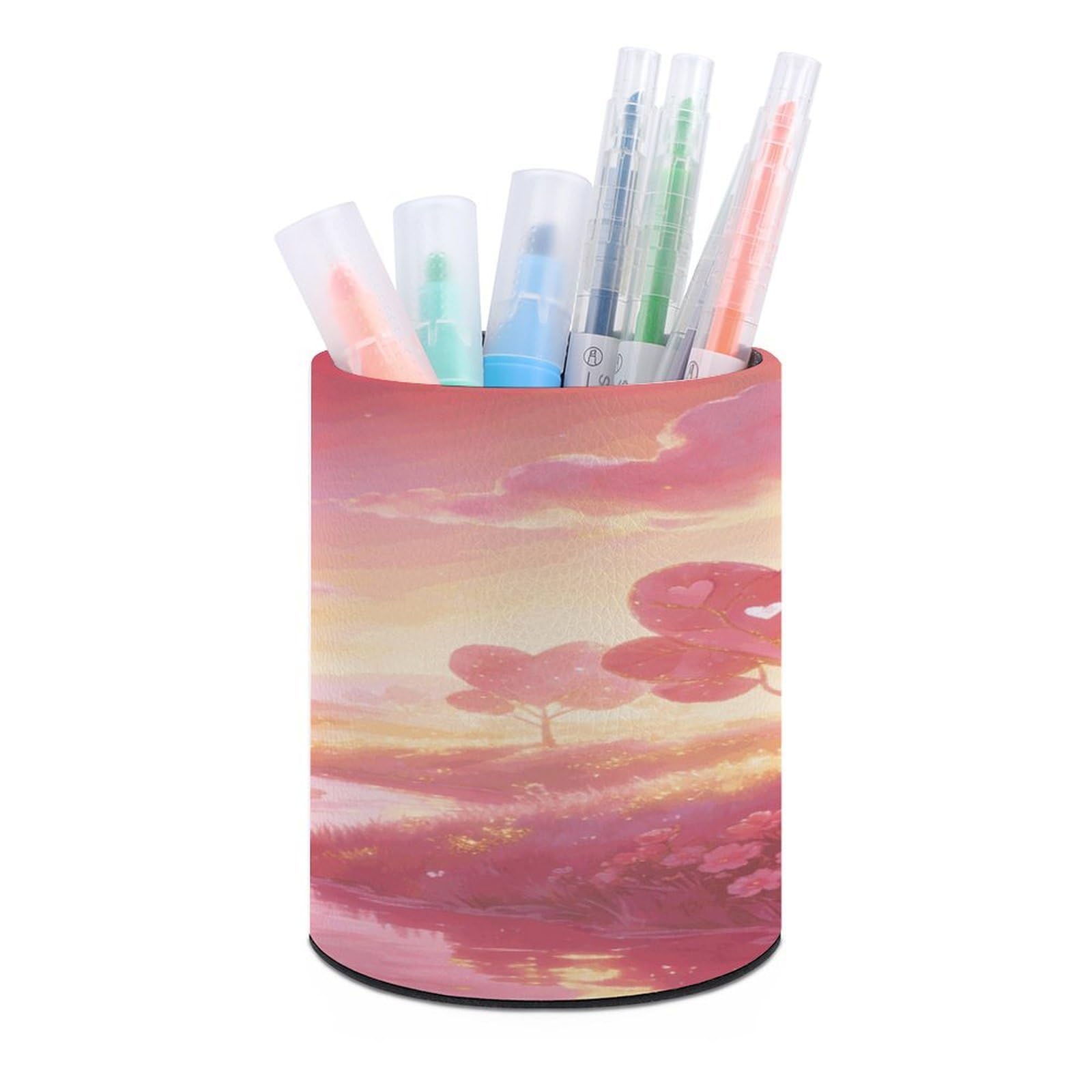 LZQPOEAS - Pink Pen Holder for Desk Organizer, Modern Minimalist Round Pen Storage Case PU Leather Multifunctional
