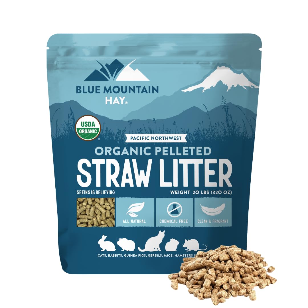 Blue Mountain Hay Lettiera biologica in paglia di grano per piccoli animali, pellet naturali e biodegradabili, senza sostanze chimiche e antipolvere, assorbe l'umidità, elimina naturalmente gli odori