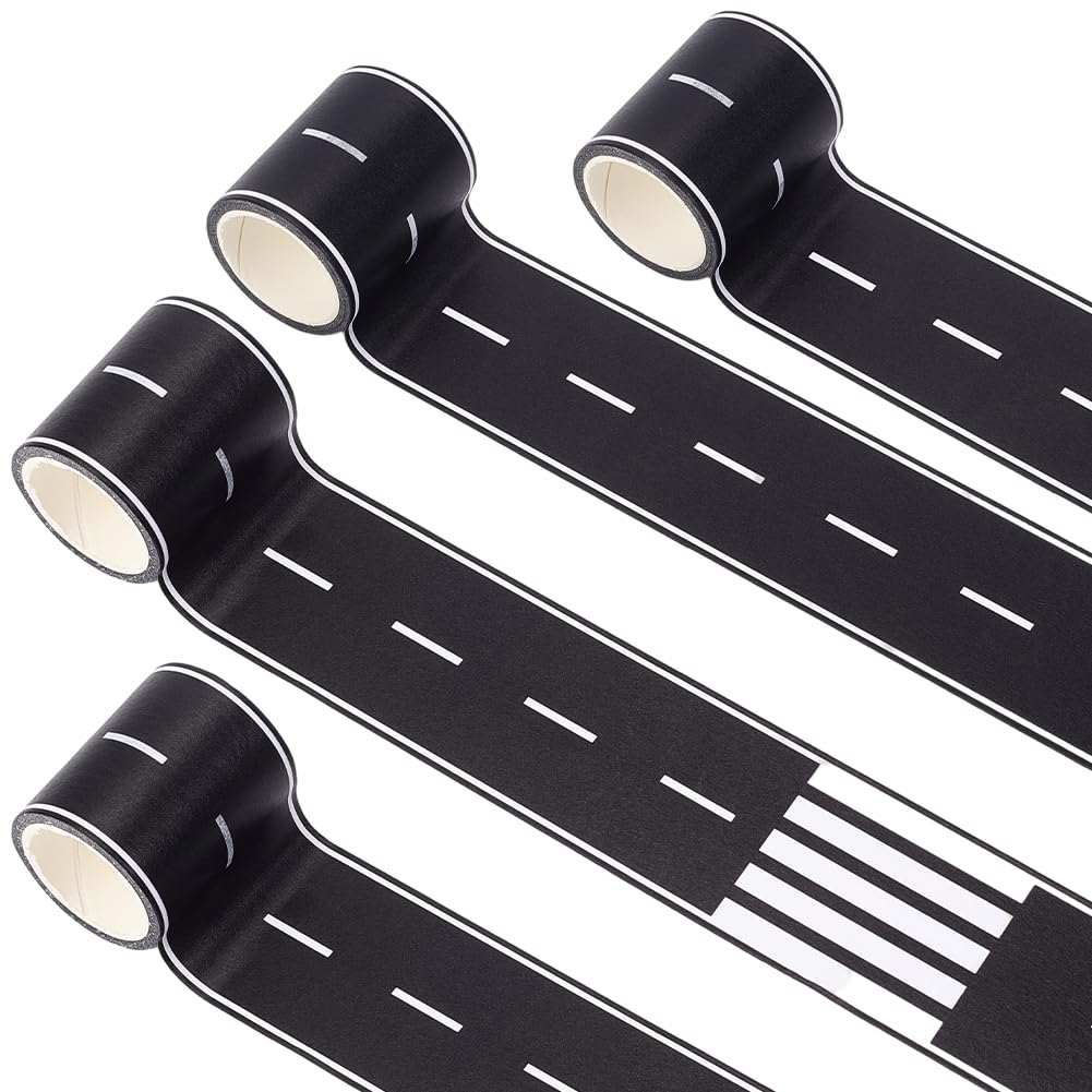 GORGECRAFT 4 Rolls 50mm Black Roadway Track Tape Road Car Track Tape 20m Removable Play Road Sticker Roll Sticks to Flat Surfaces for Cars Birthday Party Racing Party Decoration