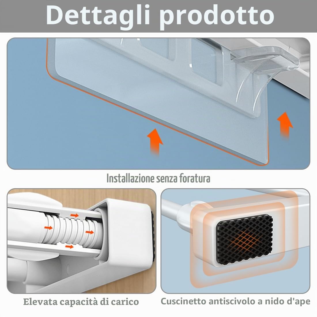 Ripiani espandibili per armadio, armadio allungabile, separatore telescopico per ripiani senza viti, per cucina, bagno, 24 cm di larghezza, lunghezza regolabile 38-60 cm