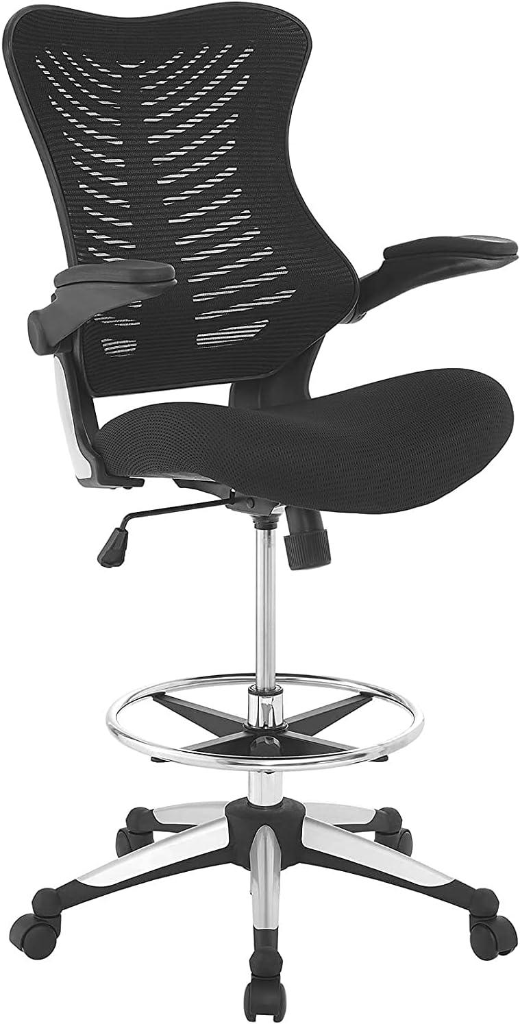 Charge Drafting Chair - Reception Desk Chair - Drafting Stool with Flip-Up Arms in Black