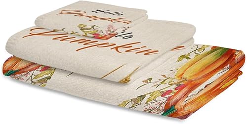 Miniatura 2 de Hello Pumpkins Bath Towels for Bathroom Set - Luxury Towels Gifts for Women,Quick Dry Beach Kitchen Hand Hair Face Yoga Workout Gym Towel and Dish
