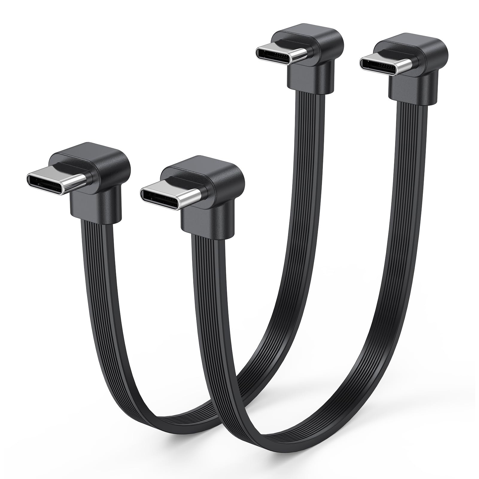 Cable USB C corto de 6 pulgadas, paquete de 2, cable C a C de 60 W de carga rápida, doble puerto de ángulo recto, cable de carga plano USB C de 90 grados compatible con iPhone 17/16/15, Galaxy