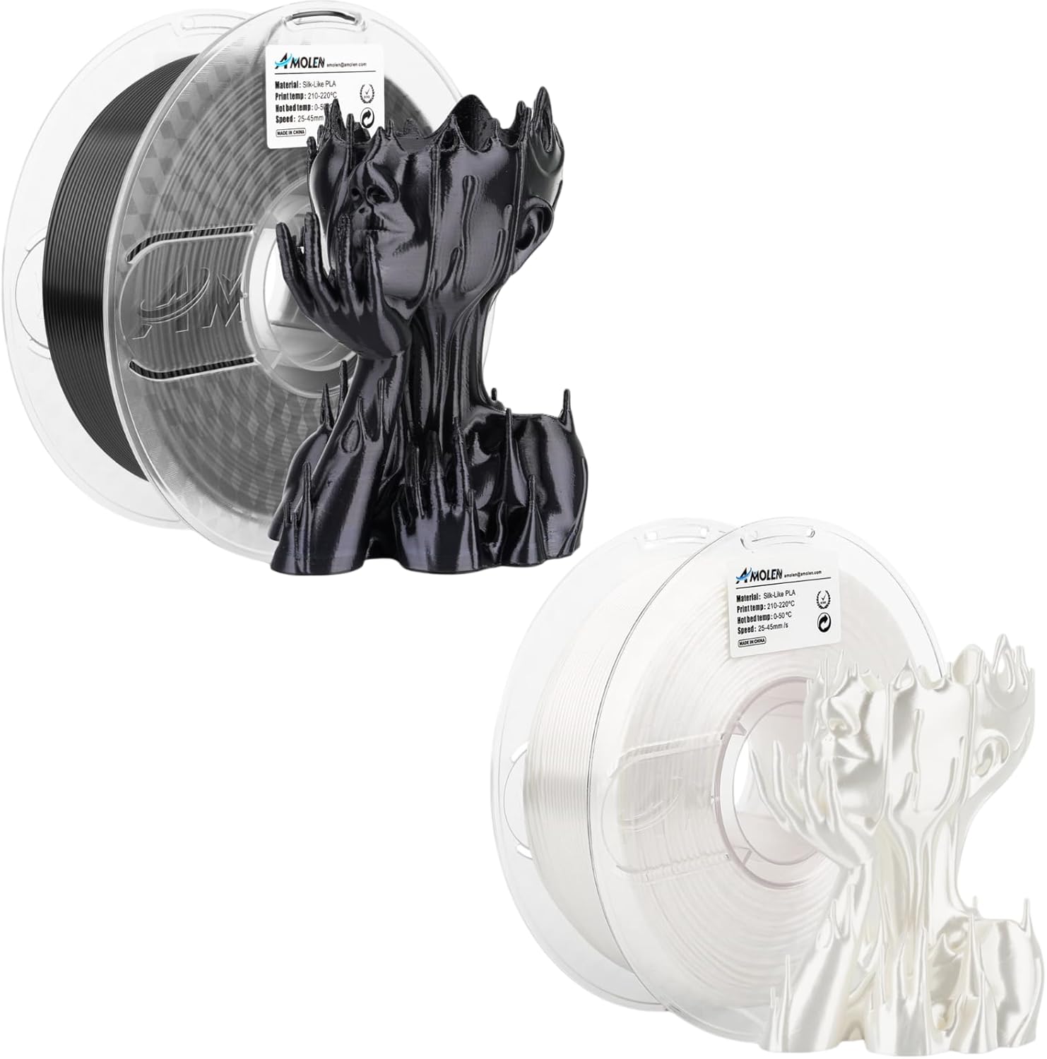 AMOLEN Silk PLA 3D Printer Filament, Shiny Silk Black & White PLA Filament 1.75mm