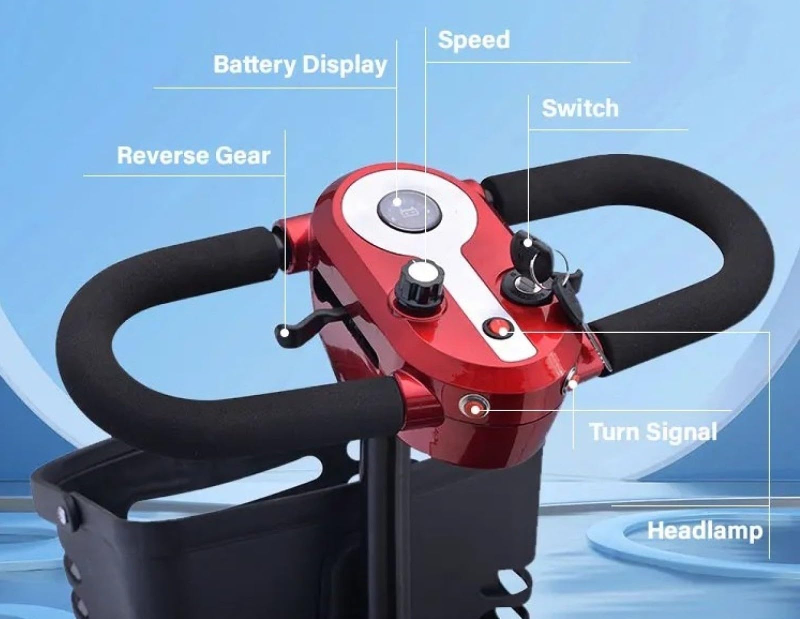 Scooter de movilidad eléctrico de 4 ruedas para personas mayores y adultos, compacto para viajes, con faro LED y cesta desmontable