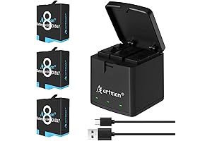 Artman Battery 1500mAh(3xPack) and 3-Channel LED USB Storage Charger Set for GoPro Black 8