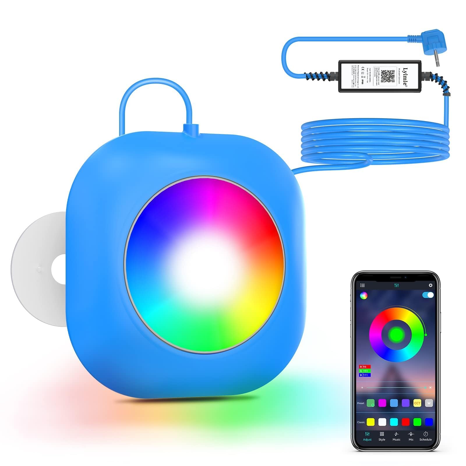 LyLmLe 20W LED Pool Lichter, 12V Smart Farbe Wechselnde Unterwasserleuchten mit APP-Steuerung, Dimmbar, Timer Zeitplan, IP68 Magnetic Pool Poolbeleuchtung mit 8m Kabel für Aufstellpools Einbaupools