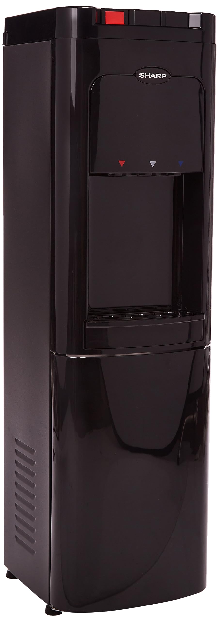 Sharp Top Loading Water Dispenser, Novel Three Faucet/Three Tap design for Hot/Cold/Normal Temperature & True Toddler Safety Lock for Hot Water Faucet, SWD-E3TLC-BK3, Black with 1 Year Warranty