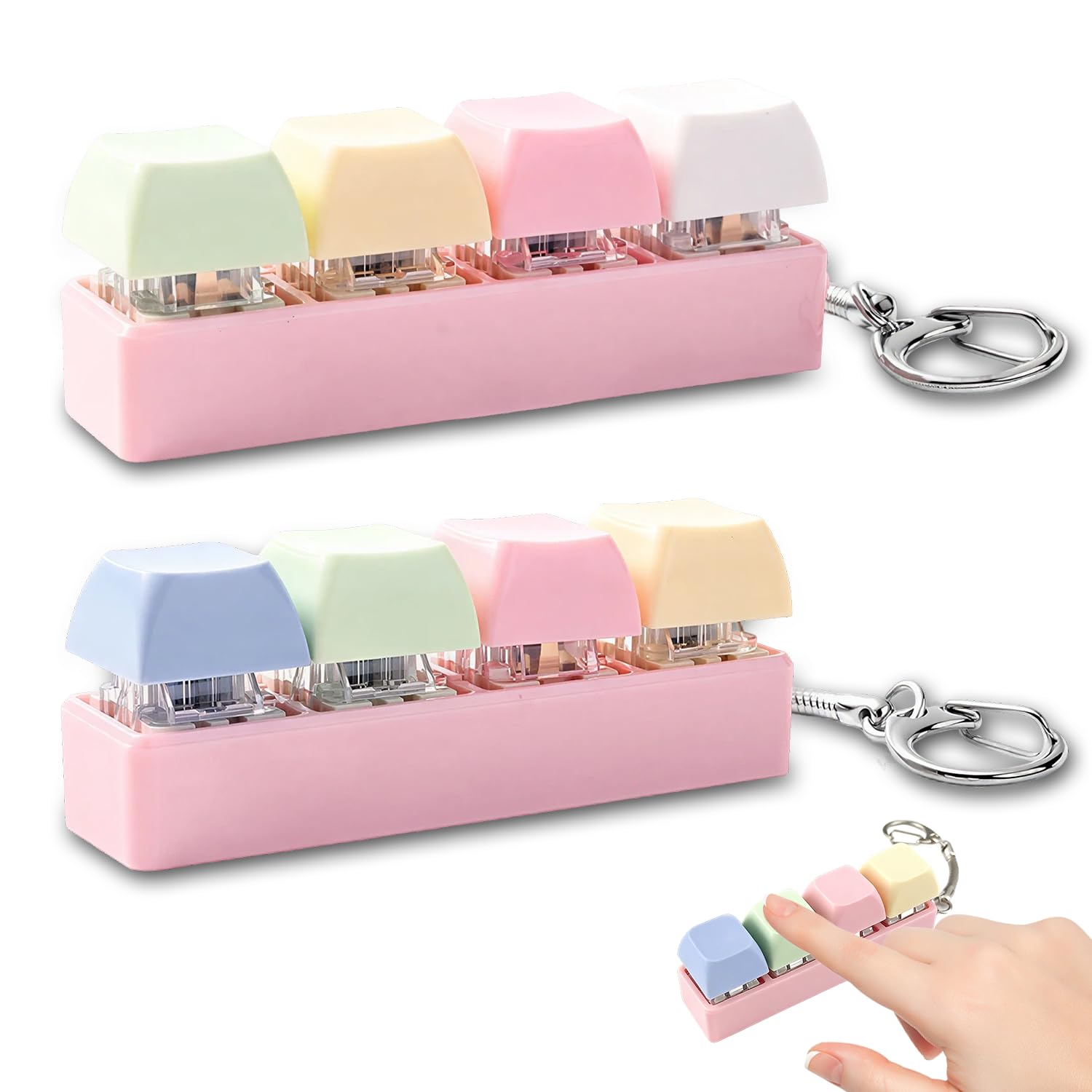 2Pcs Keyboard Fidget Toy, Fidget Toys, Quality and Built to Last, Fidgets Toy, Portable Fidgets Keyboard with Keychain, Functional Gifts for Adults and Kids (Pink Base)