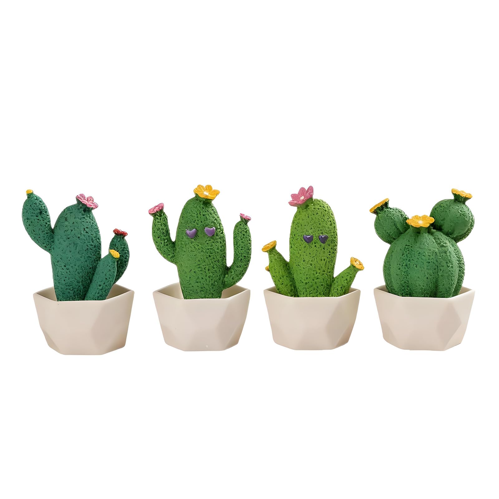 Limtula Of 4 Cartoon Small Succulents Plant Resin Decors Miniature Cactus Potted Figurines for Home Offices Desk Resin Potted Miniature Ornaments