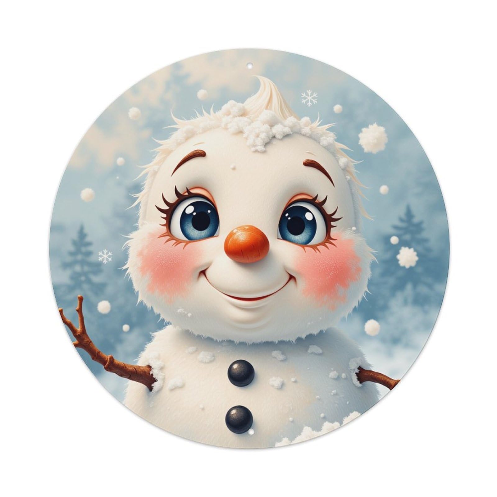 Snowman Winter Snowflake Forest Blue Round Tin Sign Retro Metal Sign for Cafe Bar Pub Home Game Room Gym Club Wall Decoration Vintage Metal Poster 8x8 Inch