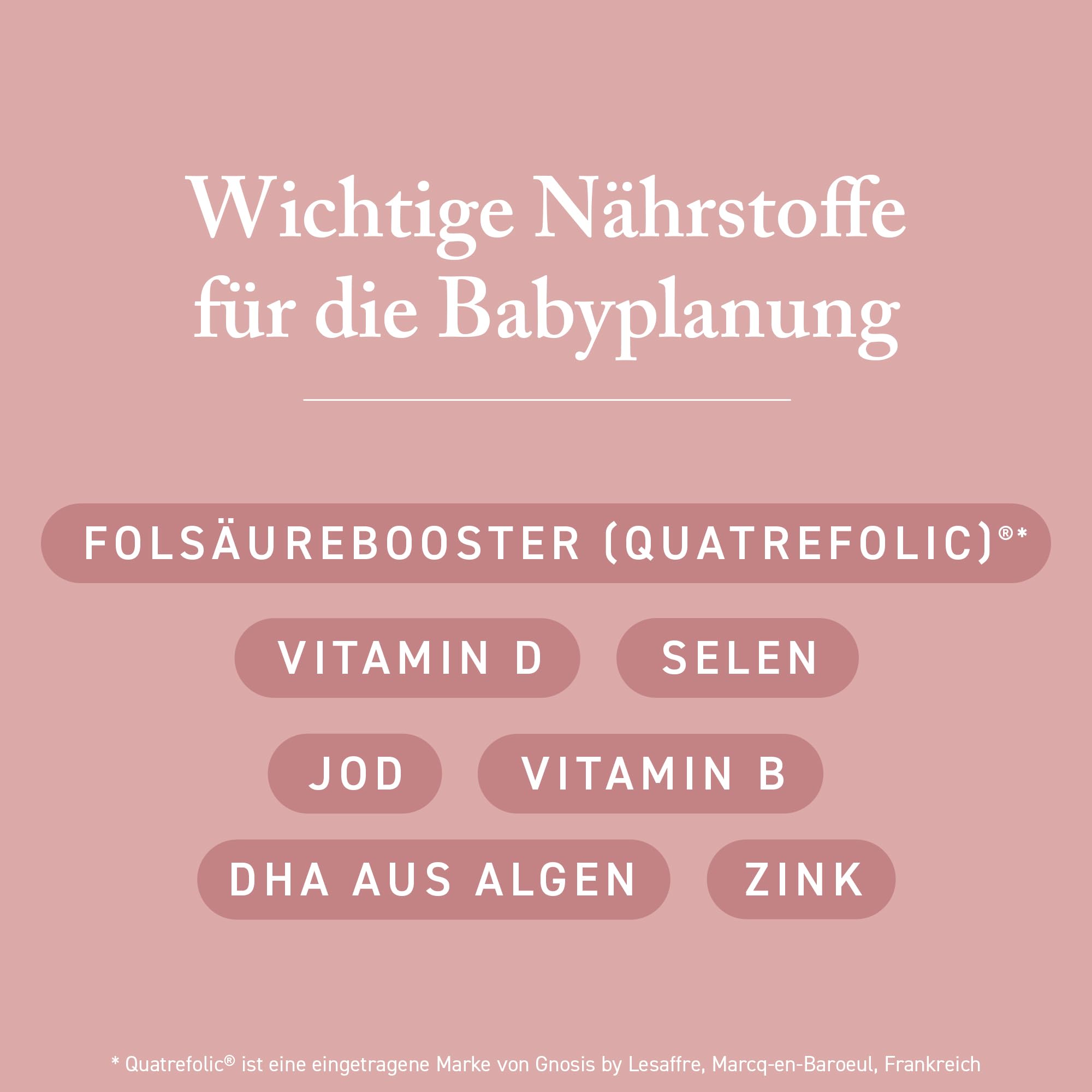 Babyplanung – mit Folat, DHA aus Algen und wichtigen Vitaminen & Mineralstoffen, Nahrungsergänzung für Frauen mit Kinderwunsch, 1x täglich 1 Weichkapsel, gluten- & laktosefrei, 90 St