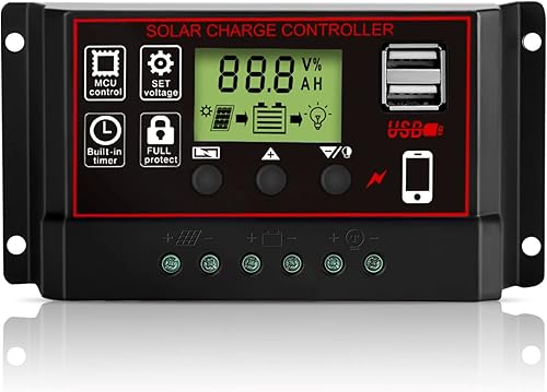 WERCHTAY Controlador de carga solar de 60 A de 12 V24 V PWM controlador de carga de panel solar regulador inteligente con pantalla de puerto USB