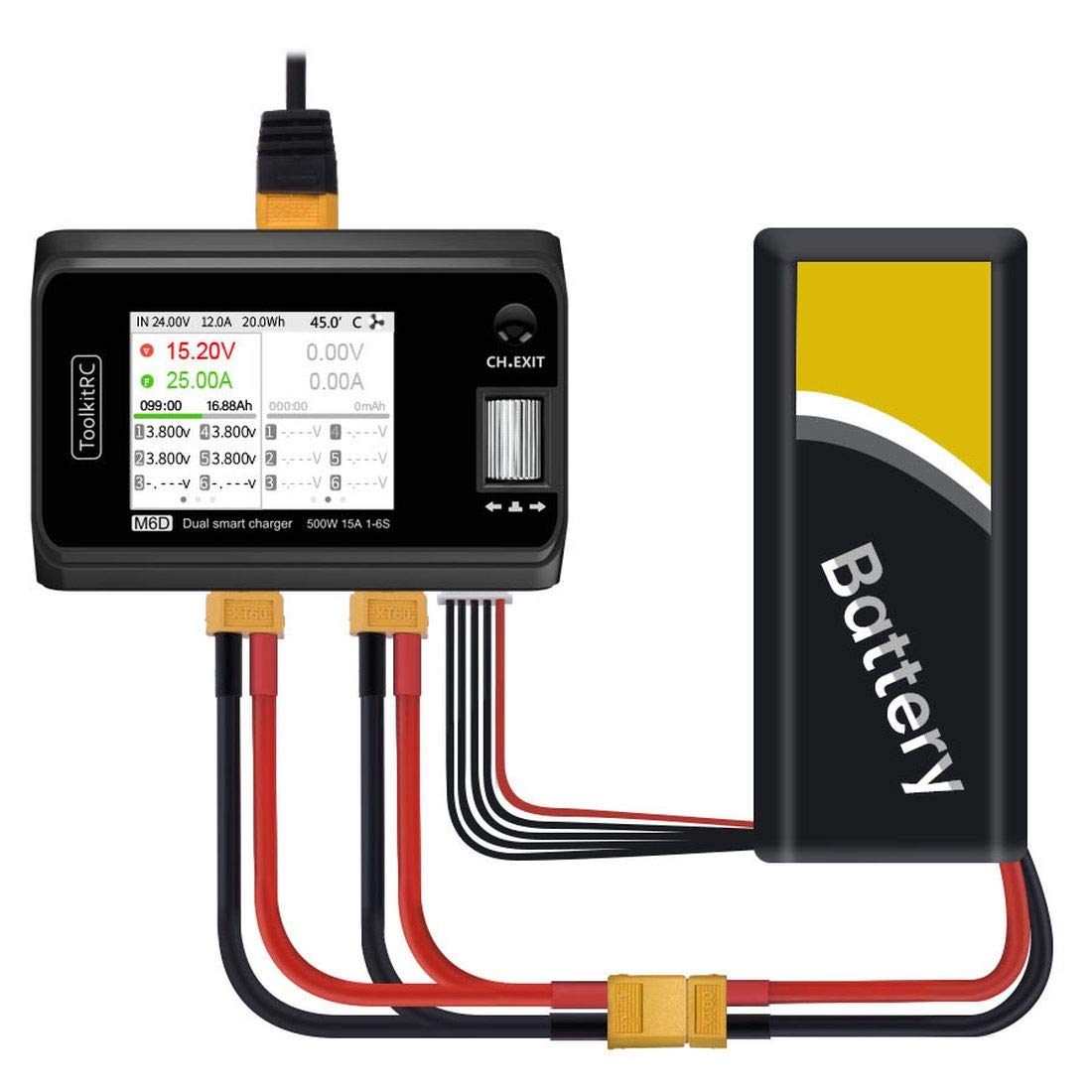 ToolkitRC M6D 500 W 15 A DC dwukanałowy mini inteligentna ładowarka rozładowująca do 1-6S Lipo/LiHV/LiFe/Lion Battery NiMh Pb Tester Servo Tester, wysoka gęstość energii 5 mV mała ładowarka