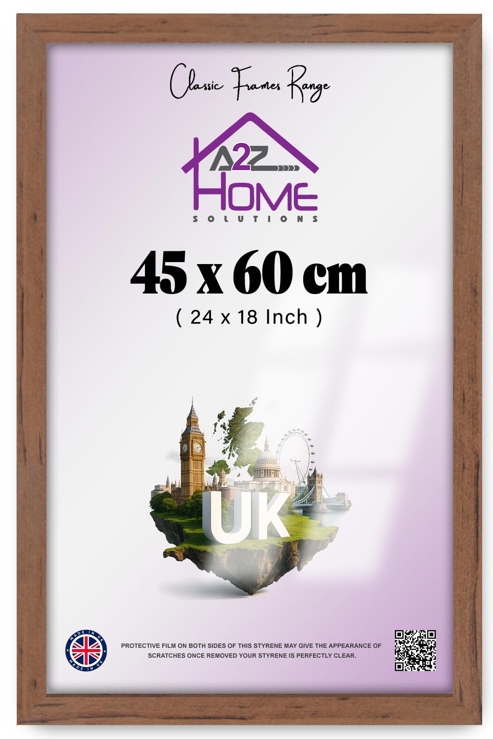 A2Z Home Solutions | Elegant (45 X 60 CM) Picture Frame — Wall Mounting Horizontal Or Vertical, Photo Poster Artwork Display For Living Room Décor, 24 X 18 Inch Walnut — Easy Mounting, Sleek Edge
