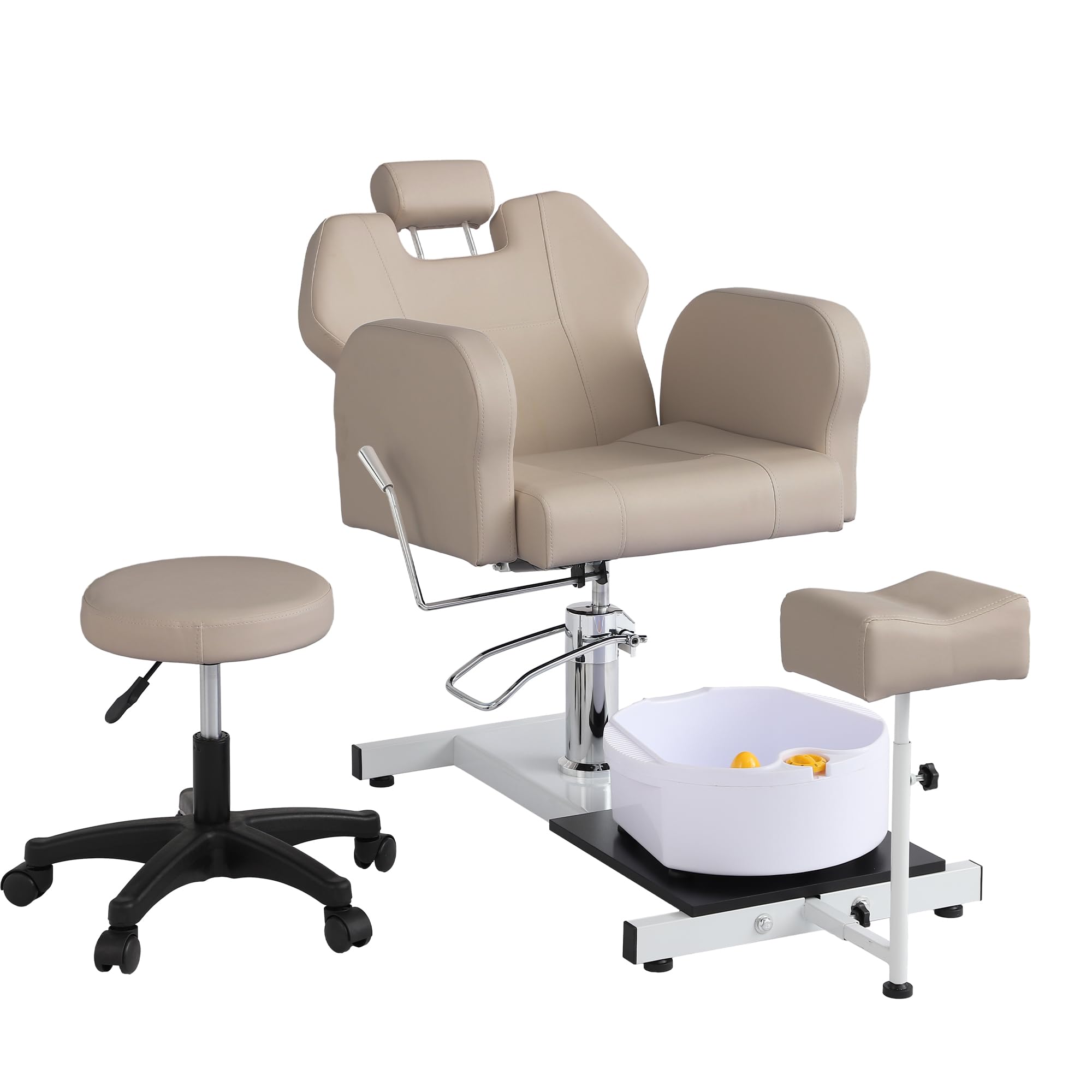 Pedicure Chair, Baber Chair, Hydraulic Pedicure Station No Plumbing, with Foot Basin, Stool, Adjustable Pedicure Manicure Footrest for Nail Tech (Grey)