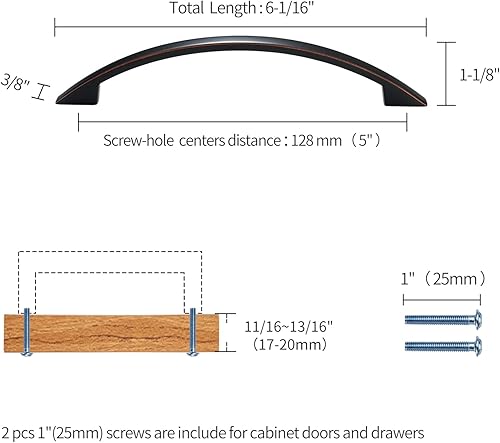Miniatura 2 de Tirador de bronce aceitado de 6 pulgadas para armario de cocina, cajón de aparador, accesorios para pomos de 5.039 in (5 pulgadas), 05ORB128,