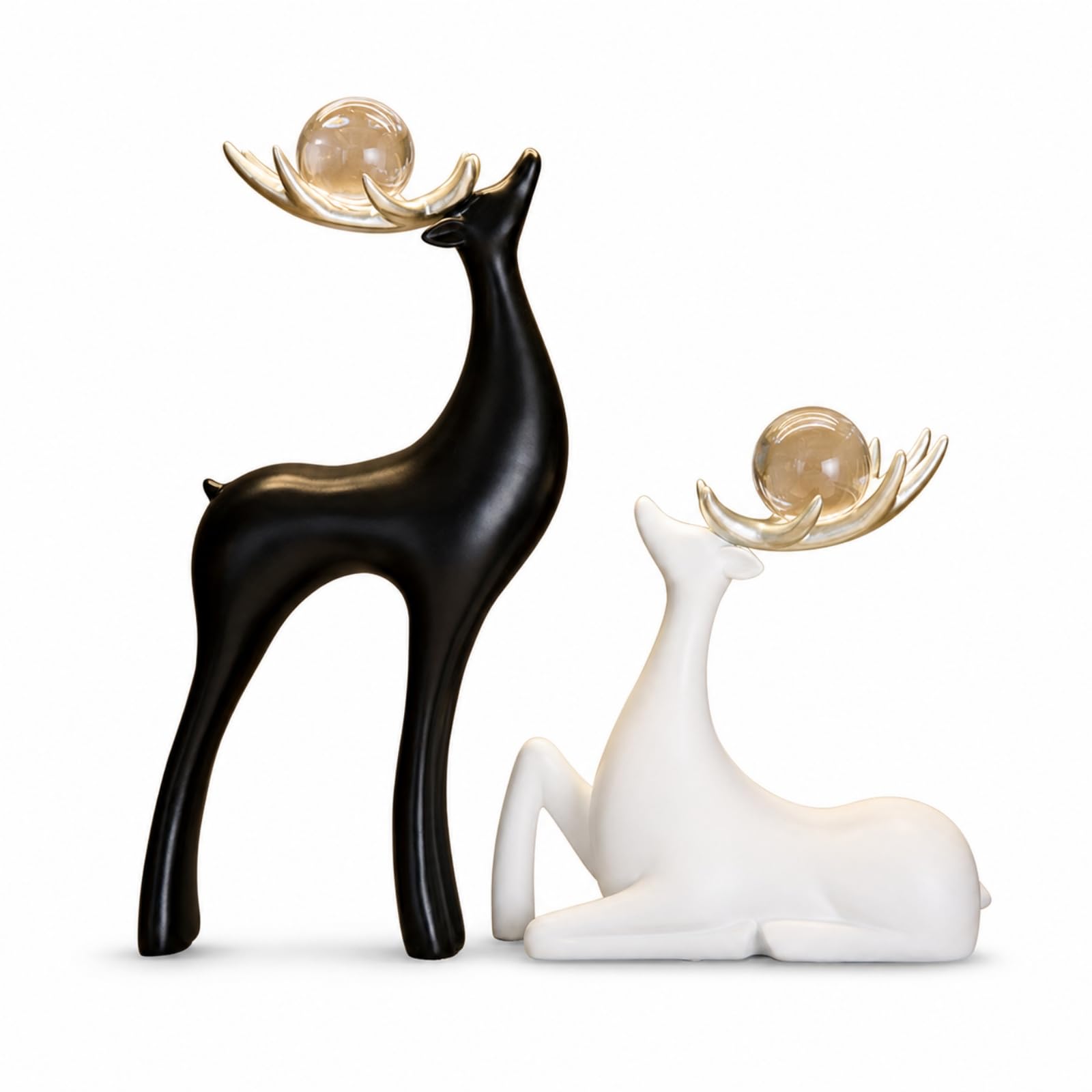 2 Pezzi Statuette di Animale con Sfera Moderno Statuine Decorative Scultoreo Sculture per Soggiorno, Ingresso