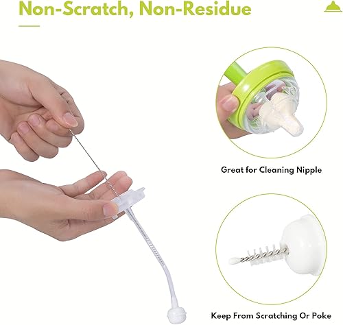 Miniatura 4 de 8 cepillos de esponja para biberón, cepillo para biberón con limpiador de pezones de 3 piezas, 3 cabezales de repuesto y 2 cepillos para popotes,