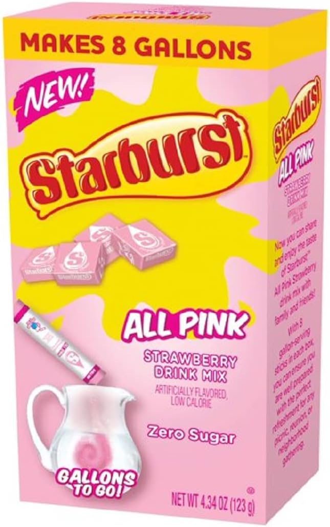 Starburst All Pink Strawberry Sugar Free Caffeine Free Powdered Drink Mix 8 Count (Pack of 1)