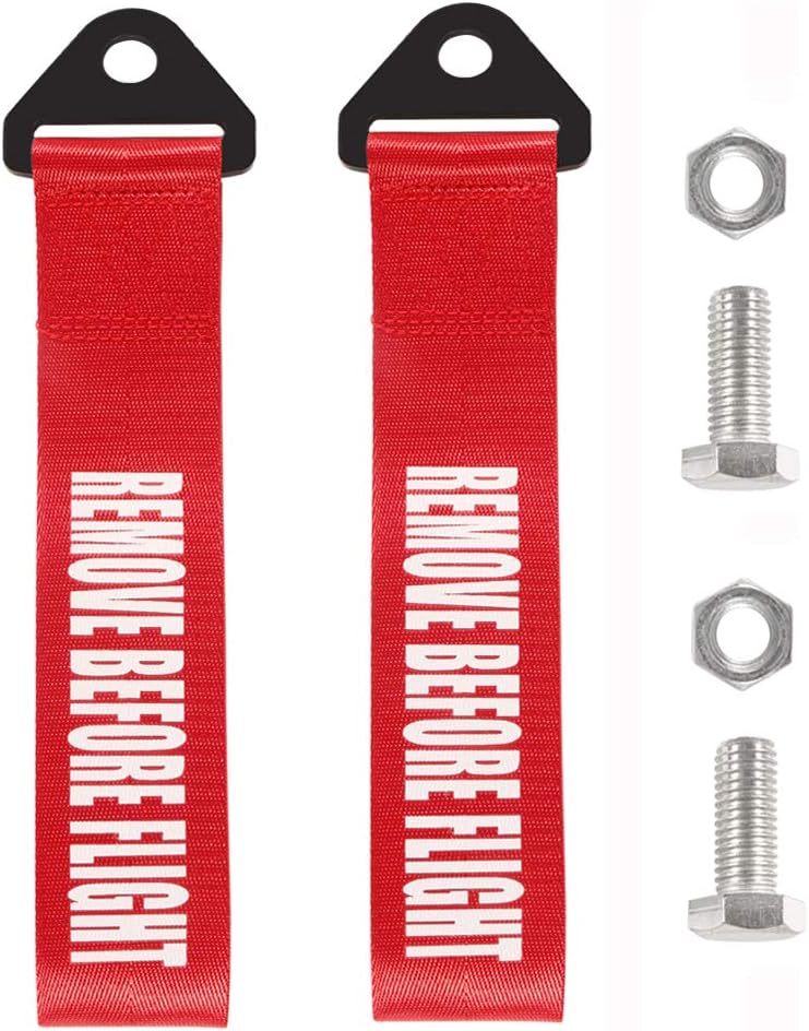 DORHEA 2PCS Racing Tow Strap Red High Strength Tow Strap Universal Cars Set Belt Nylon Strap Traction Rope Trailer Hook Compatible with Front or Rear Bumper Towing Hooks Decorative Trailer Belt (Red)