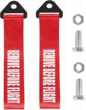 DORHEA 2PCS Racing Tow Strap Red High Strength Tow Strap Universal Cars Set Belt Nylon Strap Traction Rope Trailer Hook Compatible with Front or Rear Bumper Towing Hooks Decorative Trailer Belt Red