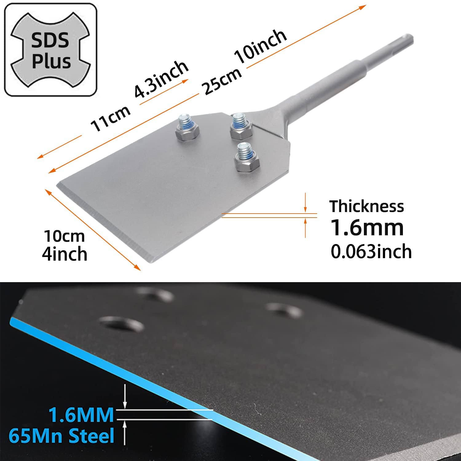 Burin à spatule SDS-Plus, Burin à carrelage, 250 x 100mm, pour enlever l'adhésif pour carrelage et sol, moquette, linoléum, contreplaqué, surface murale, et plus