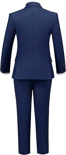 Miniatura 4 de Trajes formales Silm Fit para niño de 5 piezas con camisa y chaleco, azul marino, 5 piezas (corbata a cuadros marinos), 8, Azul marino 5 piezas