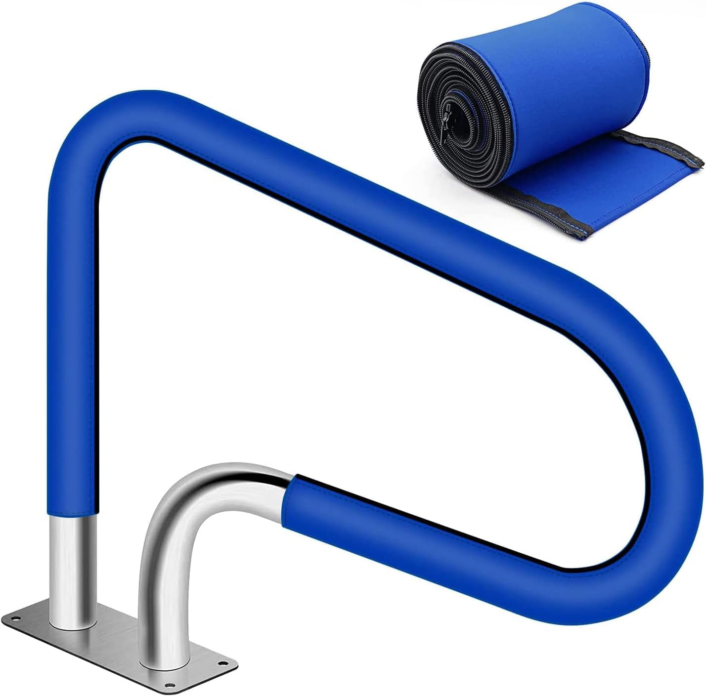 Pool Rail Pool Railing il 1PCS Pool Hand Rail,Hand Grab Rail with Blue Grip Cover 4ft & Anchors Screws,304 Stainless Steel Swimming Pool Stair Rail for Inground Pool